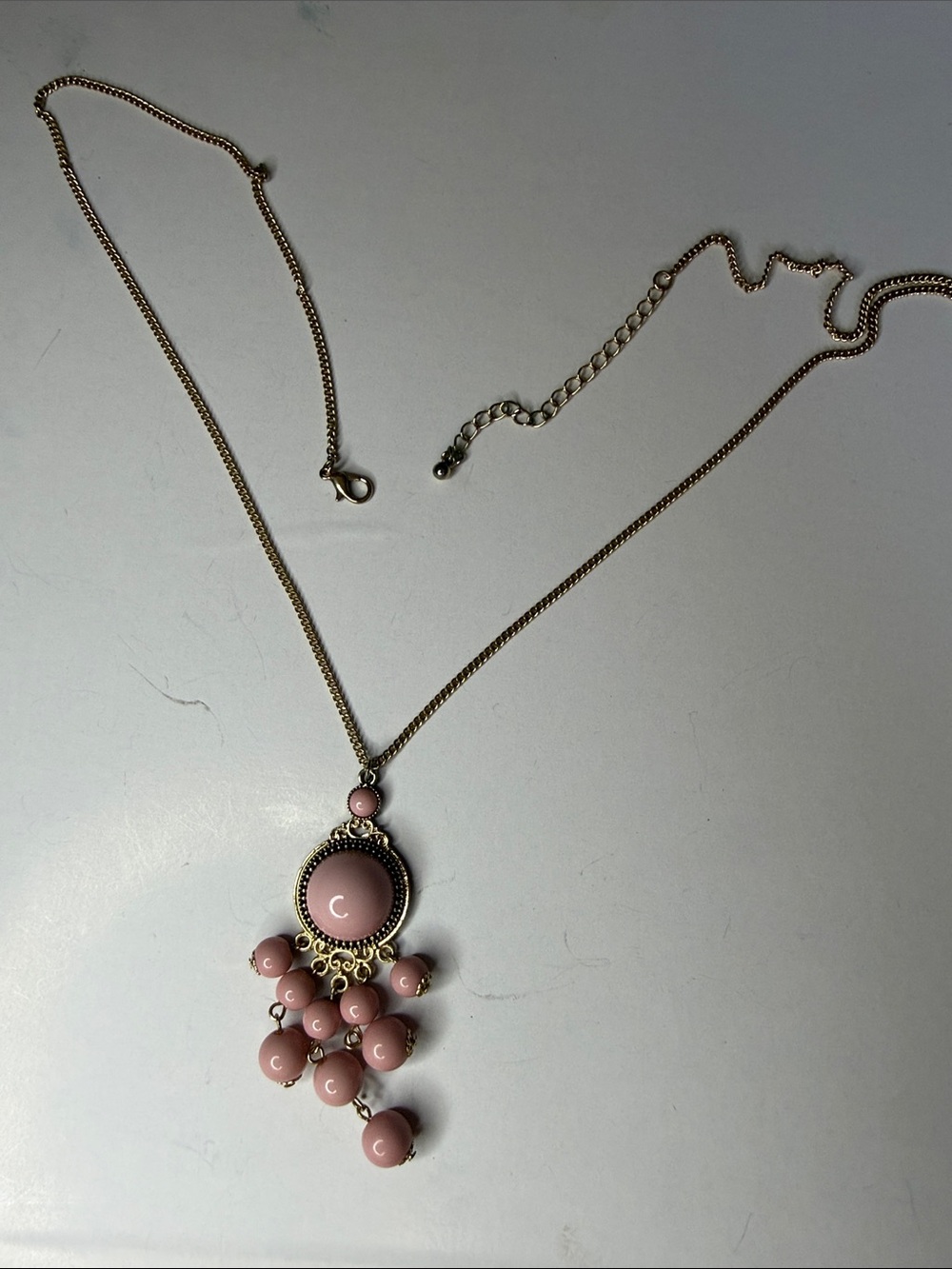 Vintage-Inspired Pink Bead Pendant Necklace